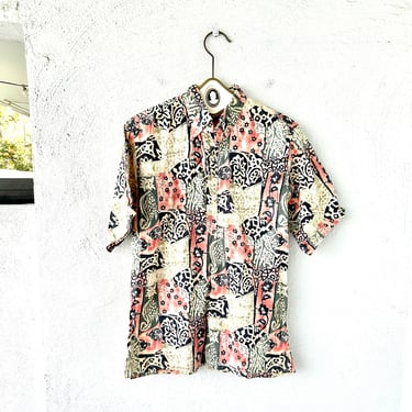 Vintage Barefoot Hawaii Shirt Patchwork Hawaiian Floral Top 