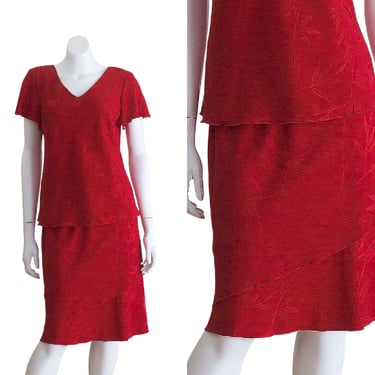 1990s red two piece skirt set 