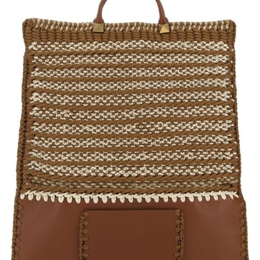 Valentino Garavani Man Multicolor Crochet And Leather Shopping Bag
