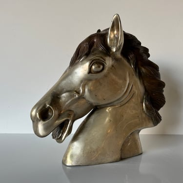 1970's Vintage Silver Bronze Horse Head Sculpture 