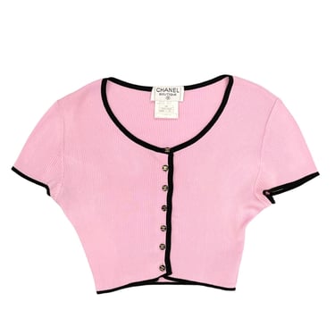 Chanel Pink Ribbed Button-Up Cropped Top