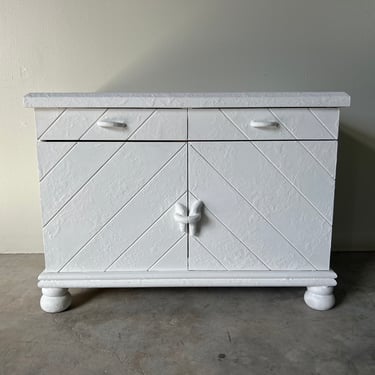 Postmodern - Style White Painted Two Drawers Nightstand 