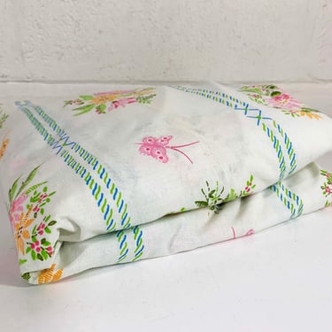Vintage Lady Pepperell Floral Fitted Sheet Full Bed Sheets Cottagecore Flowers Double Bedding Cotton Muslin Mid-Century 1960s 60s 