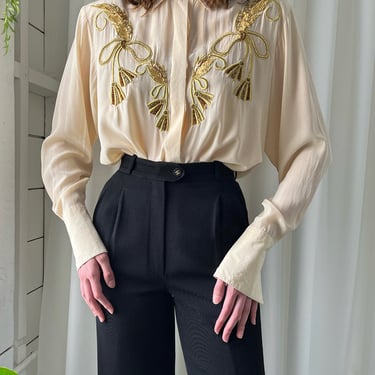 90s Embroidered Silk Blouse