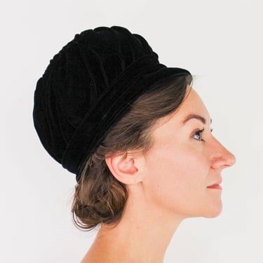 1960s Black Velvet Hat | 60s Black Velvet Bubble Hat | Jackie O | Jean Sutton 