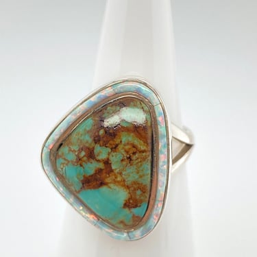 David R Freeland Jr Artisan Turquoise Lab Opal Inlay Sterling Silver Ring Sz 5.5 