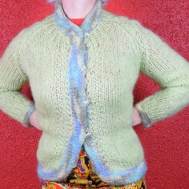 1960s Mohair Cardigan Sweater Lime Green 