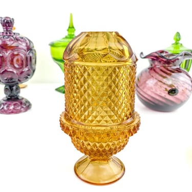 Viking Diamond Point Fairy Lamp | Amber | Vintage Glass Decor 