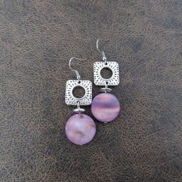 Mid century modern pink mother of pearl and silver earrings 2 