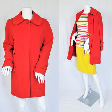 1960's Cherry Red Poly Knit Peacoat Style Coat I Jacket I Sz Med 