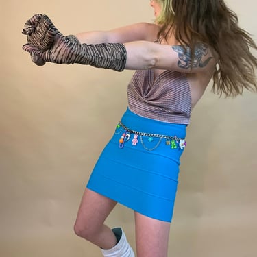 Y2k neon blue high waisted mini bodycon skirt 