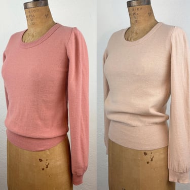 Vintage 70s Sonia Rykiel Scoop Neck Long Sleeved Wool Pullover Sweater 2 Shades of Pink S 
