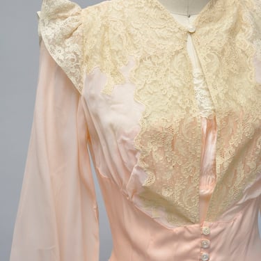 vintage 1930s 40s peach satin nightgown set w/ robe XS 