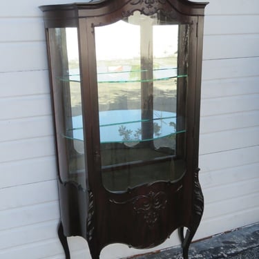 French Early 1900s Tall Heavy Carved China Closet Display Cabinet Cupboard 3538