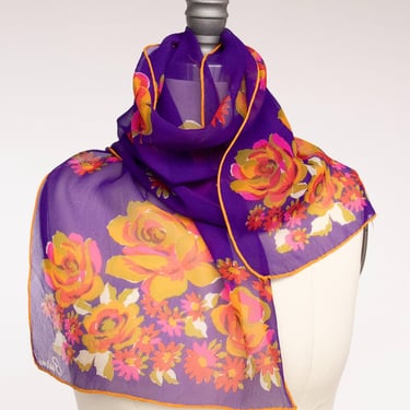 1970s Silk Chiffon Sheer Scarf Burmel Deadstock 
