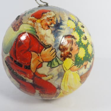 Vintage Cardboard West Germany Christmas Ball Candy Container - West German Paper Christmas Candy Container 