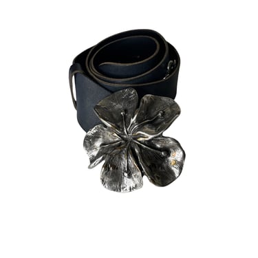 Antoniazzi Firenze Grey Italian Leather Wide Pewter Flower Belt, Size M 