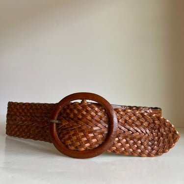 Vintage 90s Brown Genuine Leather Made in India Free Size Wide Belt 