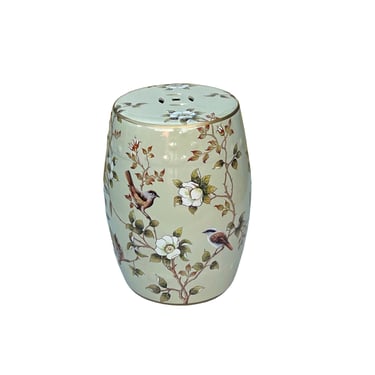 Pale Celadon Green Porcelain Flower Birds Round Barrel Stool Table ws3554E 