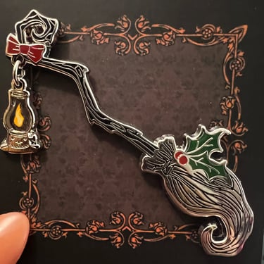 Holly Witch's Broom Enamel Pin by The Pickety Witch