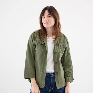 Vintage Olive Green Cotton Poplin Shirt Jacket | Small Army Jacket Ladies Made in USA | XS S | 