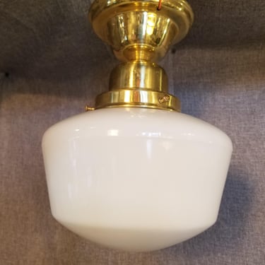 Vintage Milkglass Schoolhouse Light With Brass Fitter