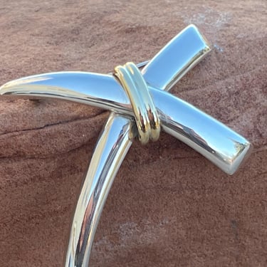 Los Ballesteros ~ Vintage Mexico Sterling Silver Large Bowed Stylized Cross Brooch / Pin 