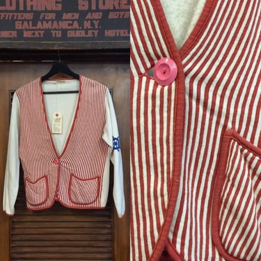 Vintage 1930’s Nautical Sweatshirt, Vintage Cardigan, Candy Stripe, Sailing, 30’s Era Sweater, Vintage Clothing 