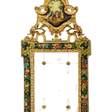Antique Mirror, Gilt, Venetian Painted,  Courtship Scene,  19-20th C.!!