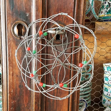 Vintage Wire Christmas Ornament~Retro Handmade Decorative Wire Orb Red & Green Beads~Holiday Decor~Xmas Tree Ornament~JewelsandMetals 
