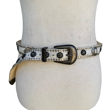 Vintage MGA Italy Cream Leather Belt Bronze Paisley Studded Western Boho Medium Vintage MGA Italy Cream Leather Belt Bronze Paisley | Shop  main image 3