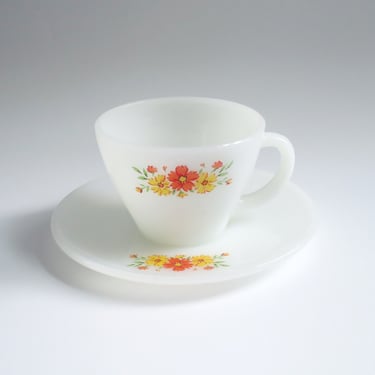 Anchor Hocking Fire King Marigold Milk Glass Cup and Saucer 