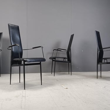 Vintage S44 dining chairs by Giancarlo Vegni for Fasem, set of 4, 1980s - vintage italian dining chairs - black leather dining chairs 