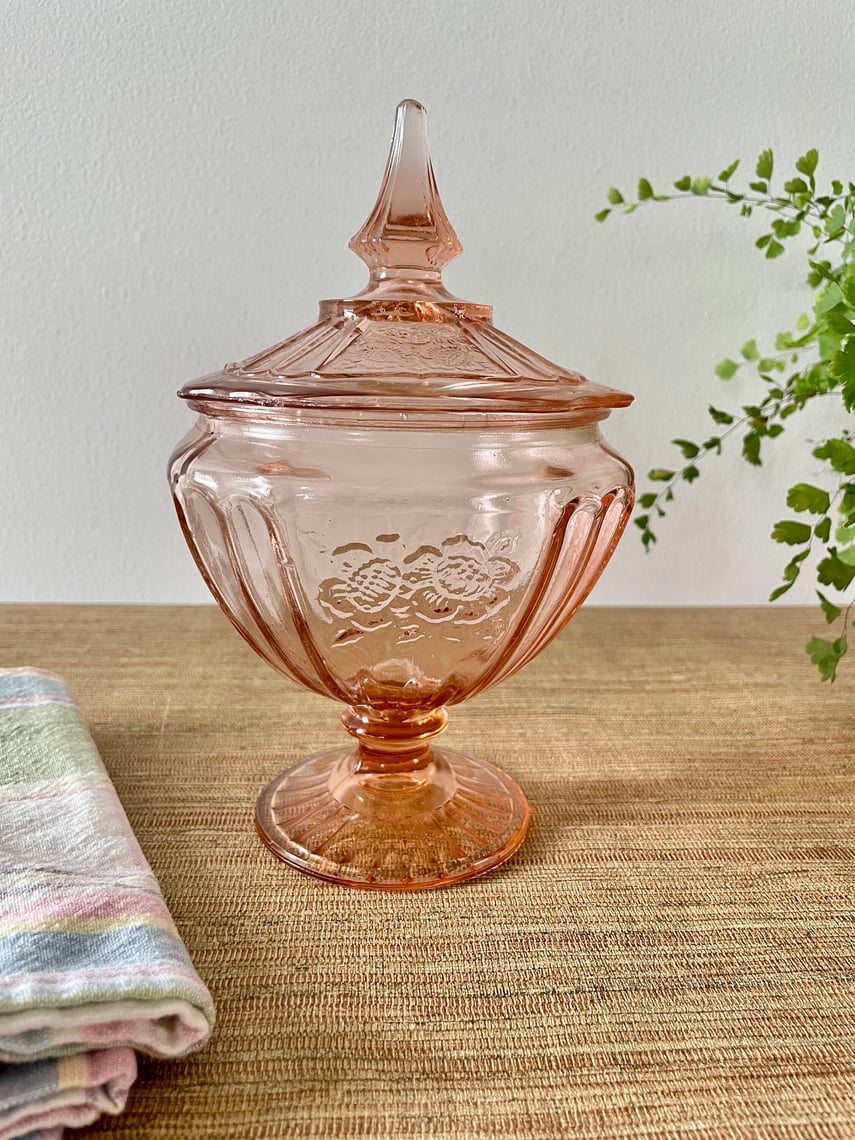 Vintage Pink Depression Glass Jar with Lid Mayfair Pink Soulful