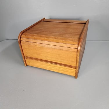 Teak Tambour Door Storage Box Desktop Organizer 