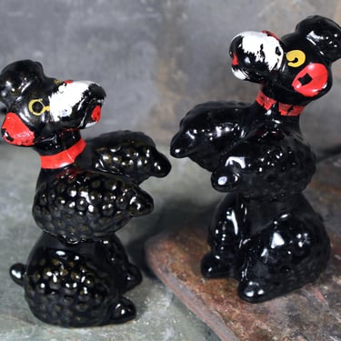 Set of 2 Black Poodle Figurines | Vintage Mid-Century Ceramic Poodles | Sitting Up Pose | Circa 1950s | Made in Japan | Puppy Love 