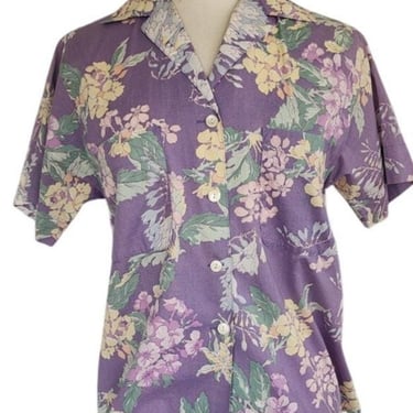 Vintage 80s Laura Ashley Blouse Purple Floral Print Shirt 