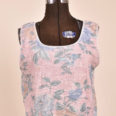 Pink 90s Knit Cropped Floral Tank Top By Big City, M/L