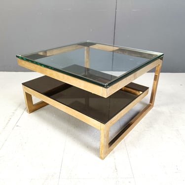 Vintage two tier belgochrom 23kt coffee table, 1970s - belgochrom coffee table - glass coffee table - hollywood regency coffee table 