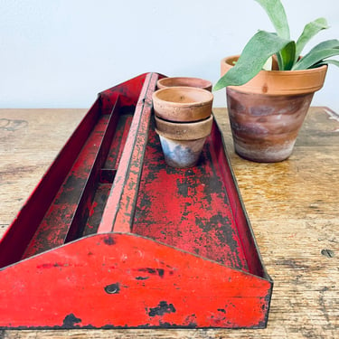 Vintage Red Metal Garden Tray | Metal Tool Tray | Toolbox | Rustic | Rusty | Outdoor | Crafts | Fairy Garden 