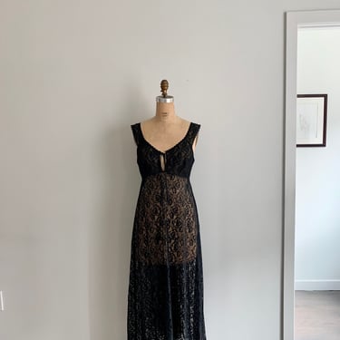 Lovely long black lace lingerie gown with peek a boo neckline-size S/M 