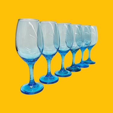 Vintage Wine Glasses Retro 1980s Contemporary + Cristar + Rioja + Blue + Glass + Set of 6 + Modern Stemware + Goblets + Drinking + Barware 