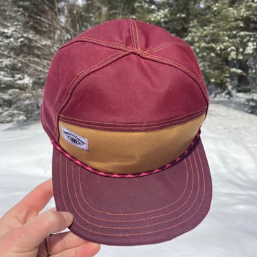 Handmade 6 Panel Hat, Triangle Front Baseball Cap, Waxed Canvas Camp Hat, Snap Back Hat, 7 Panel Burgundy Hat, gift for him, gift for her 