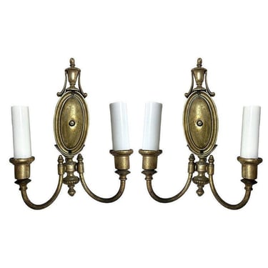 French Empire Style Cast Brass Dual Arm Wall Sconces, pair 