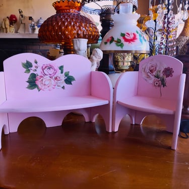 Shabby Chic Pink miniature Chair and Couch set Cottage Style miniature furniture in pink Reclaimed  Mini chair and couch wall decor 