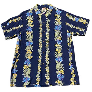 (L) Blue Floral Aloha Tropical Hawaiian Shirt 062922 RK