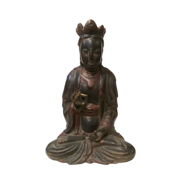 Vintage Chinese Black Brown Lacquer Wood Sitting Kwan Yin Figure ws2813E 