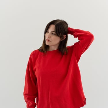 Vintage Cherry Red French Crew Sweatshirt | Unisex Cozy Fleece | 70s Made in France | Dye | S M L | 