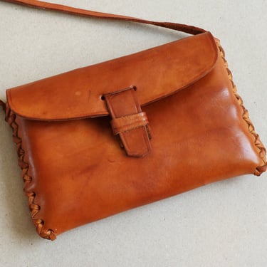Vintage 90's Handmade Leather Crossbody Bag 