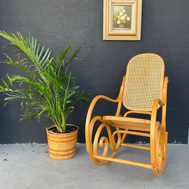 Thonet Style Blonde Rattan and Cane Rocking Chair